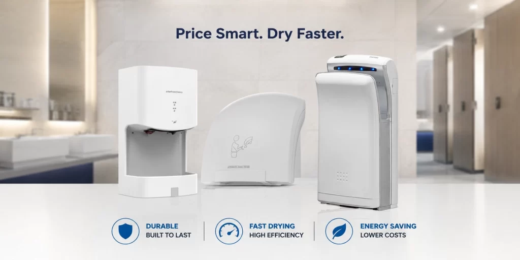 Interhasa series commercial hand dryers display in modern restroom