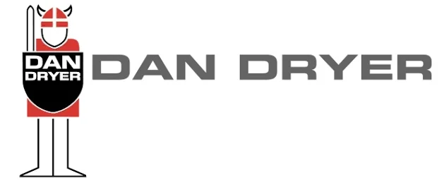 Grey DAN DRYER logo featuring a red and black graphic guard figure.