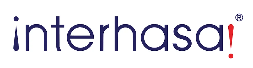 Dark blue interhasa text logo ending with a red exclamation point.